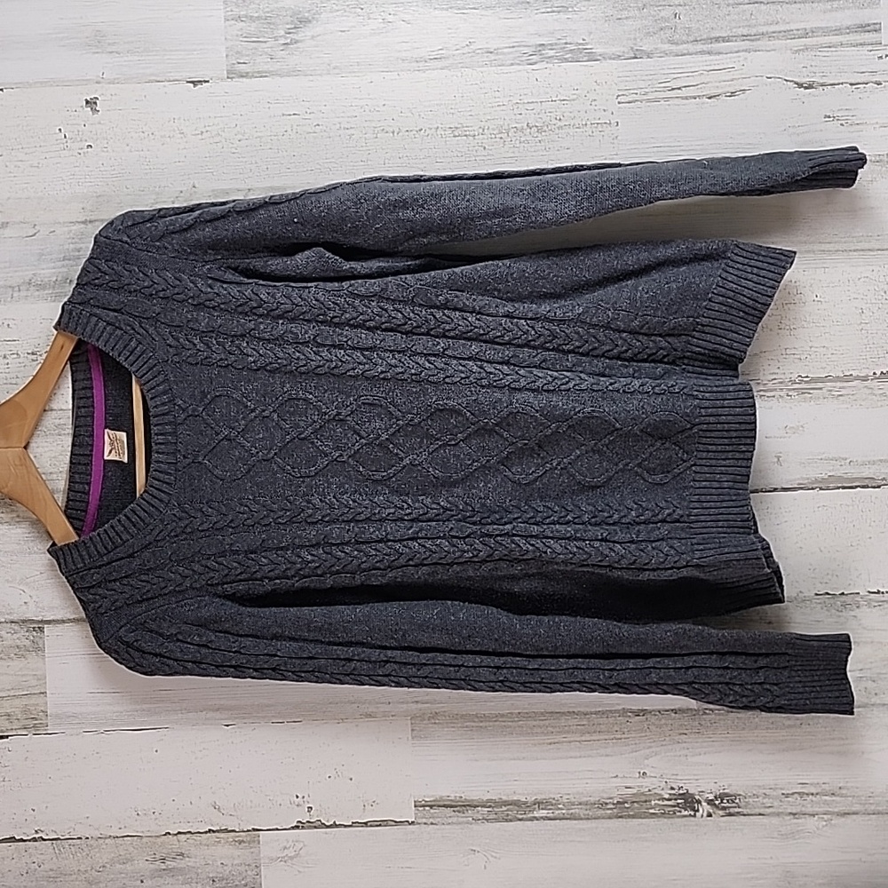 Faded Glory charcoal gray cable knit crewneck sweater Size Large (12‐14)